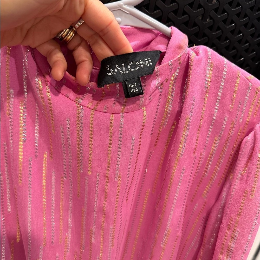 SALONI Vibrant Pink Top with Metallic Stripes